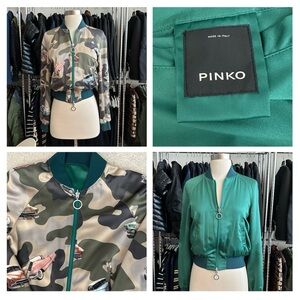 Pinko Green Camo Roma Reversible Bomber